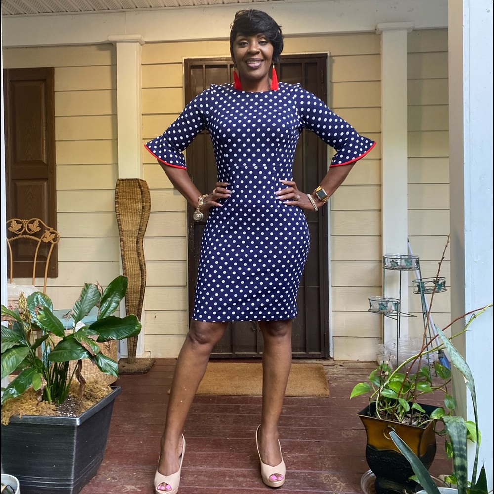 Polka Dot Ruffle Sleeve Body Cpn  Dress